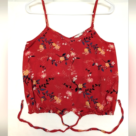 Pink Rose Red Floral Tie-Front Tank Top - Picture 3 of 6
